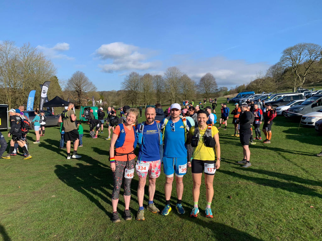 Four runners in various attire at the Hundred Hills ultra