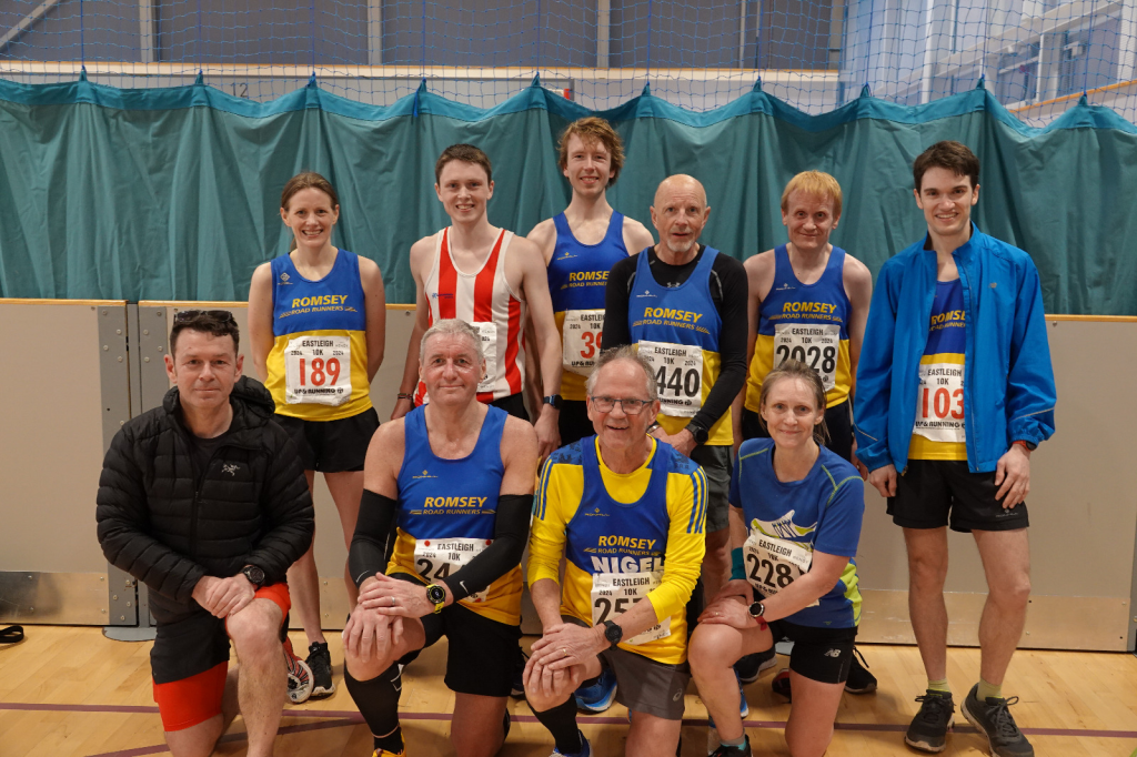 Ten runners in romsey vests at the Eastleigh 10k